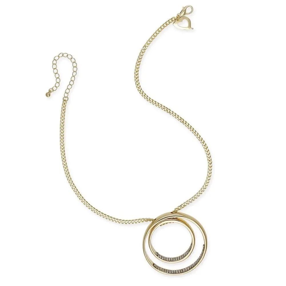Thalia Sodi Gold-Tone Pavé Double Circle Pendant Necklace NWT